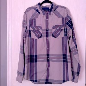 Guess Men’s Button Down Shirt XL Grey/ Blue Plaid